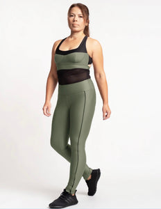 Sustainable and ethically-made activewear ELEVATED SET in olive green. Built to support a medium intensity workout and a full day of activities